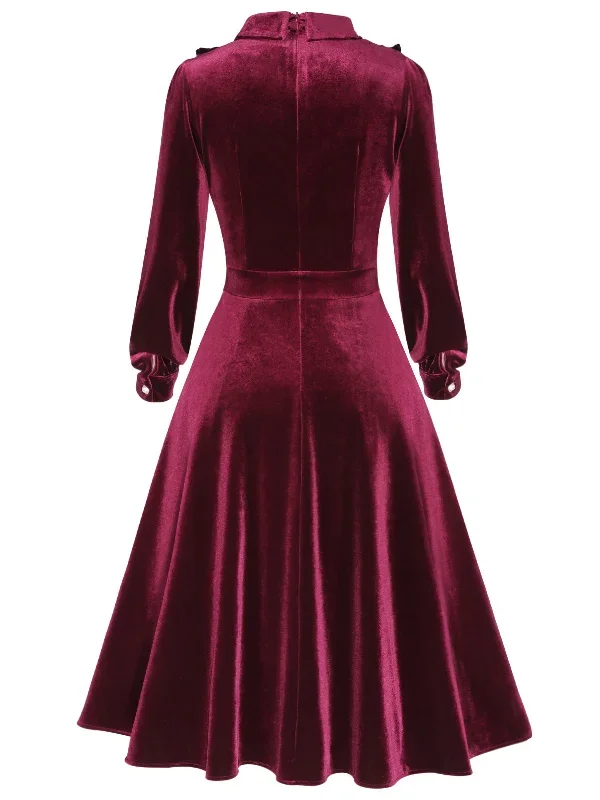 1950s-long-seelve-velvet-swing-dress