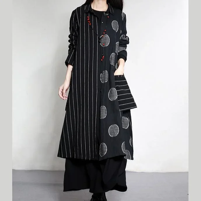 New trench coats strip dotted long linen outwear jackets plus size linen dresses