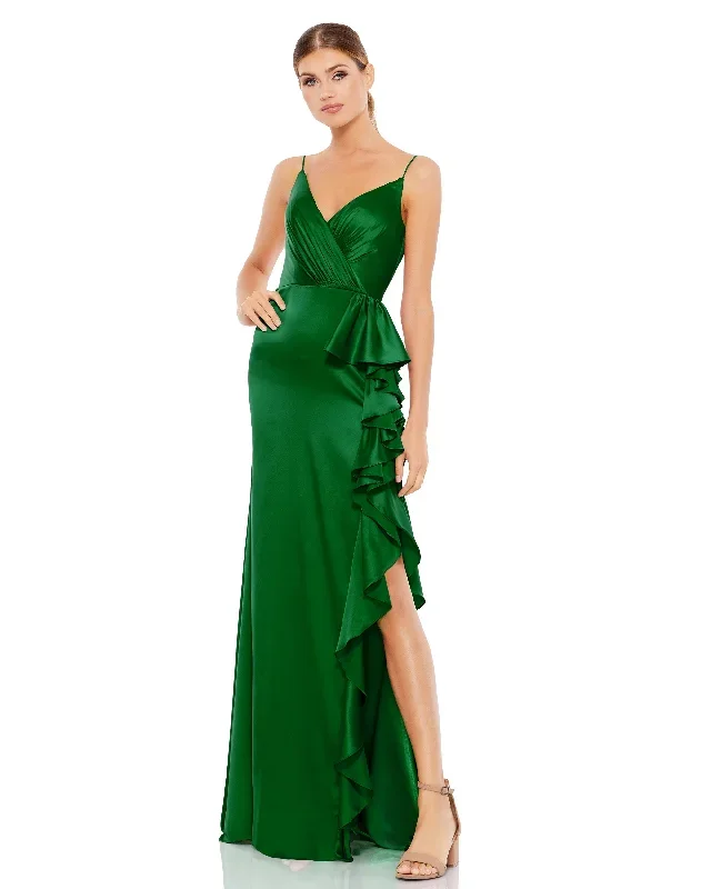 Satin Ruffled Asymmetrical Gown