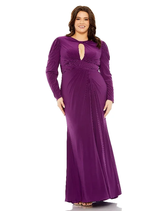 Long Sleeve Keyhole Neck Jersey Gown