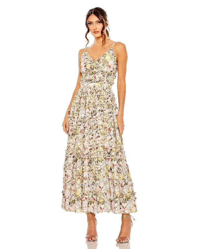 Floral Print Ruffle Tiered Midi Dress