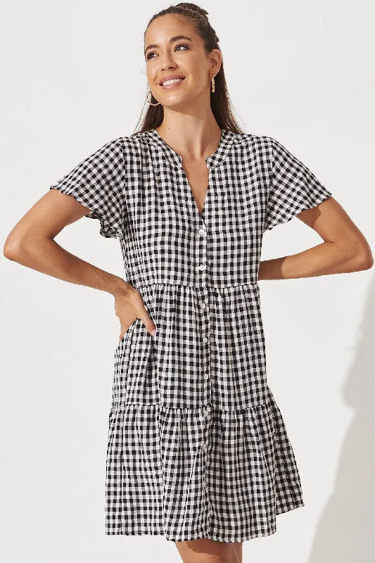 Adeline Shirt Dress In Black And White Gingham