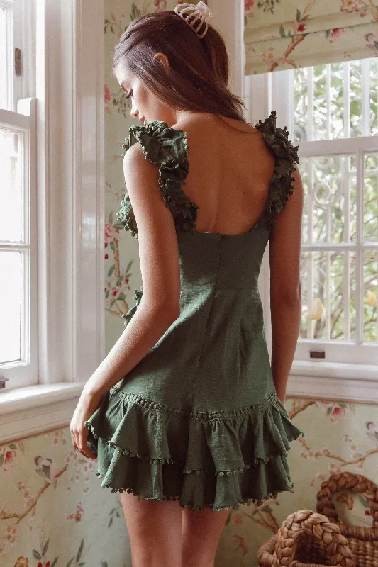 annie-ruffle-shoulder-strap-layered-hem-mini-dress-green