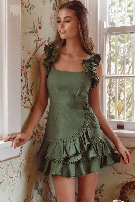 annie-ruffle-shoulder-strap-layered-hem-mini-dress-green