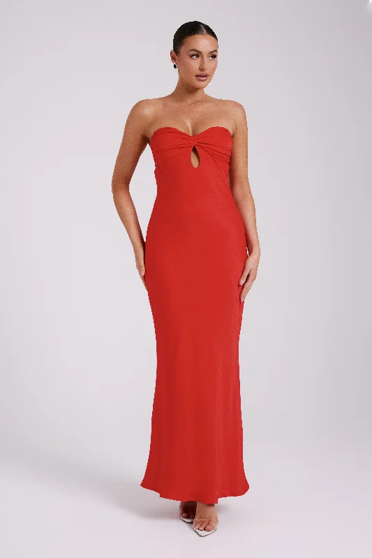 Antonella Strapless Keyhole Maxi Dress - Red