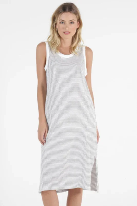 Arwin Midi SL White Black Stripe Cotton Tank Dress