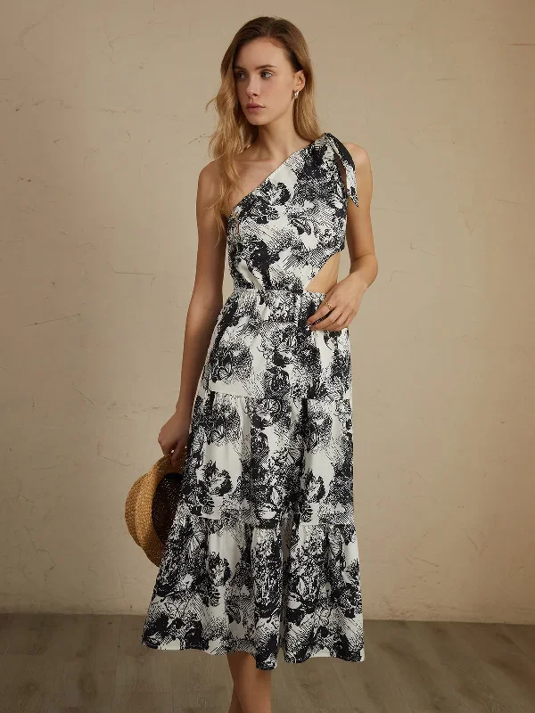 asymmetric-cutout-floral-print-midi-dress