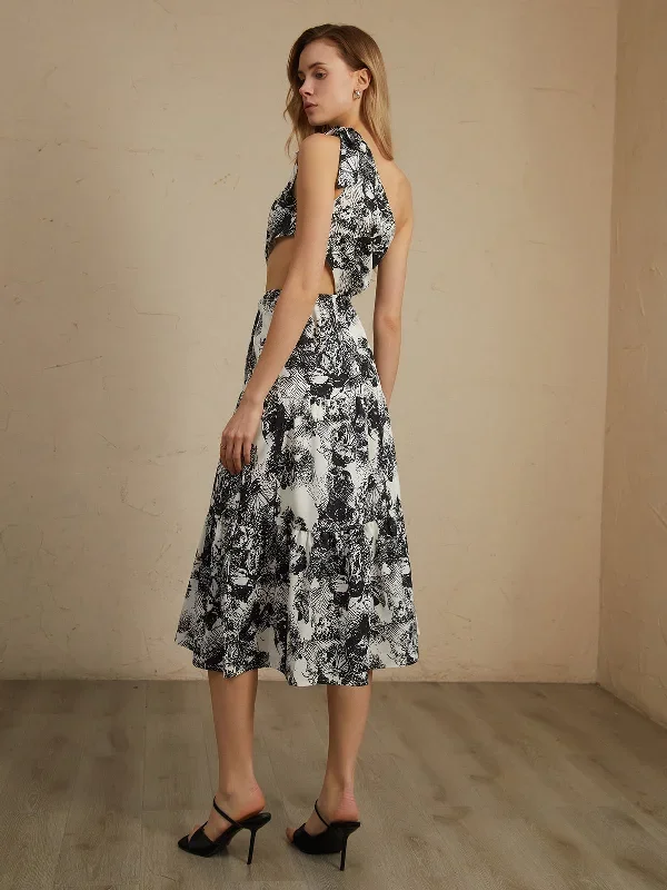 asymmetric-cutout-floral-print-midi-dress