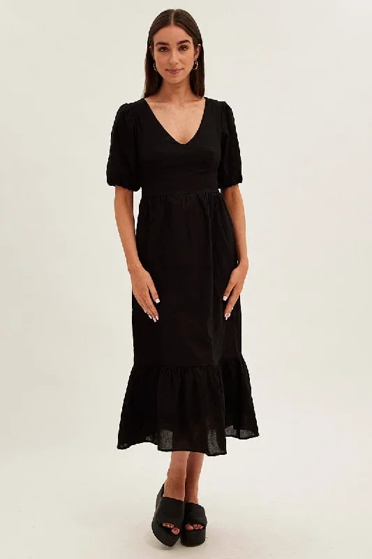 black-maxi-dress-v-neck-short-sleeve-cotton-blend-dd8492-34pb