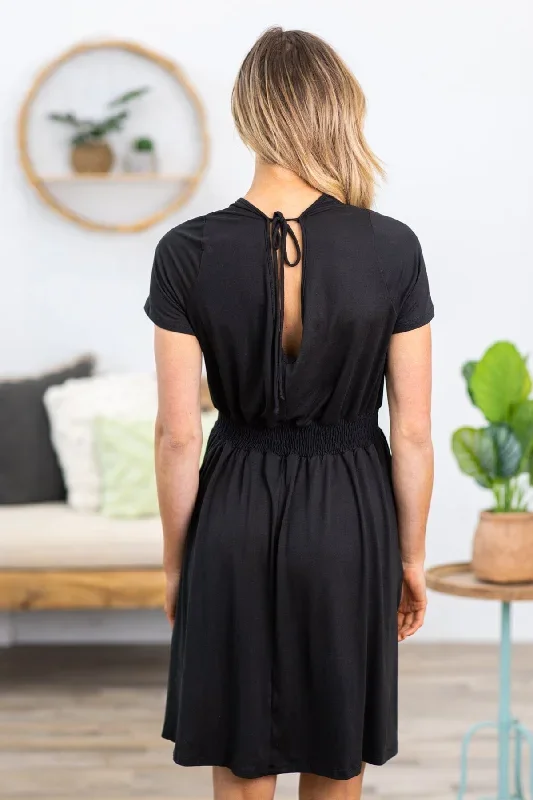 black-surplice-front-short-sleeve-dress