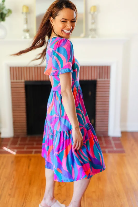 blue-fuchsia-geometric-print-v-neck-dress