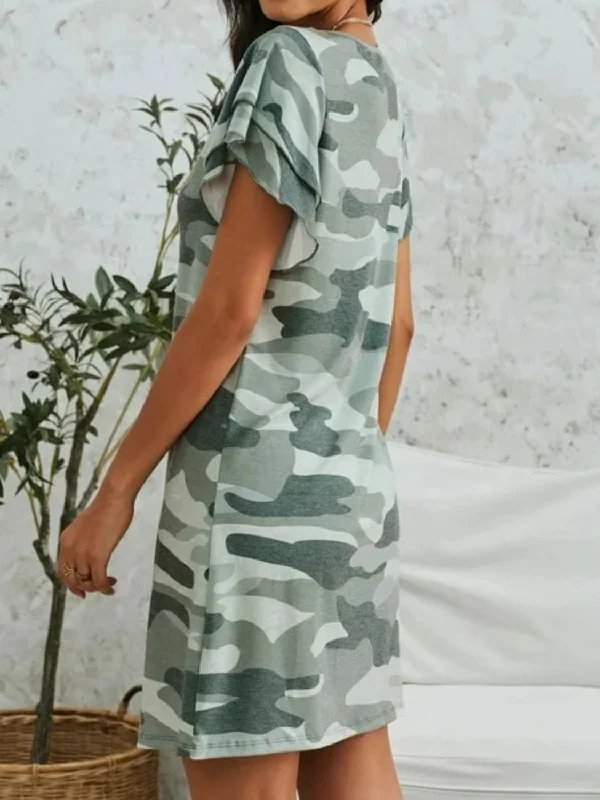 camouflage-round-neck-short-sleeve-mini-dress