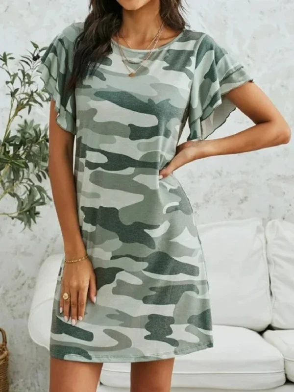 camouflage-round-neck-short-sleeve-mini-dress