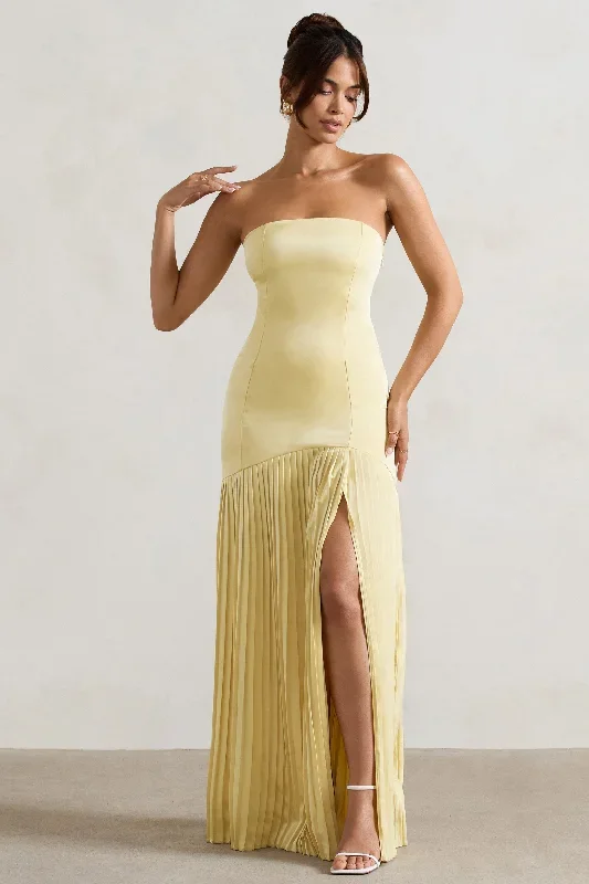 confidence-lemon-satin-bandeau-pleated-split-maxi-dress-cl133297176