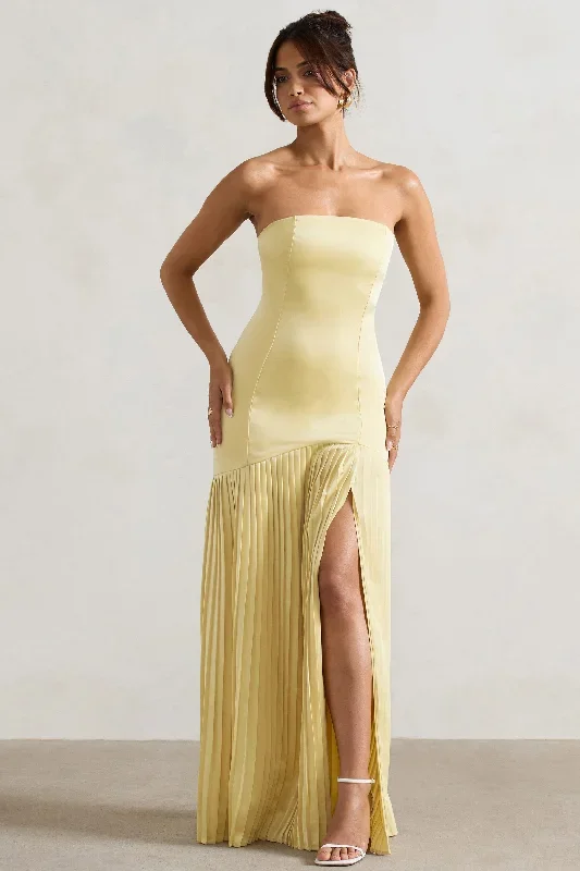 confidence-lemon-satin-bandeau-pleated-split-maxi-dress-cl133297176