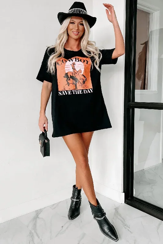 cowboy-save-the-day-oversized-graphic-t-shirt-dress-black-print-on-demand