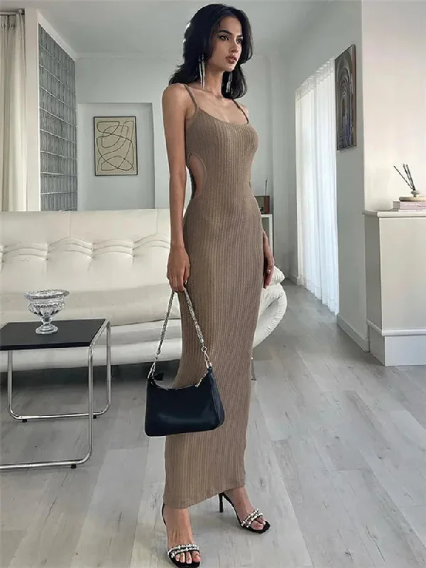 FashionSierra - Skinny Bodycon Side Cut Out Spaghetti Strap Party Summer Maxi Dress