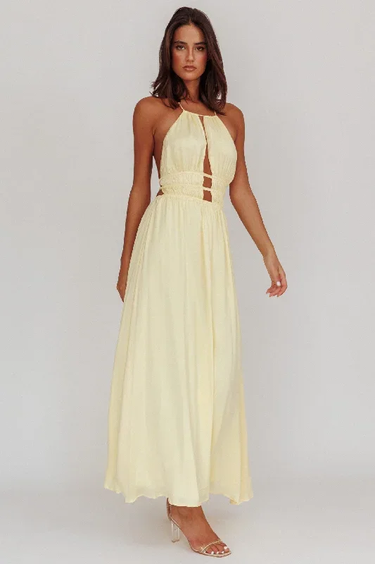 Cyndi Open Back Halterneck Maxi Dress Light Yellow