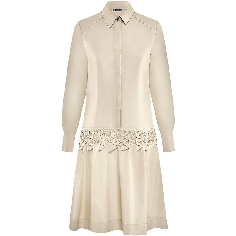 SHIRT DRESS "DARISHA" WITH SMOCK DETAILS IN TAN