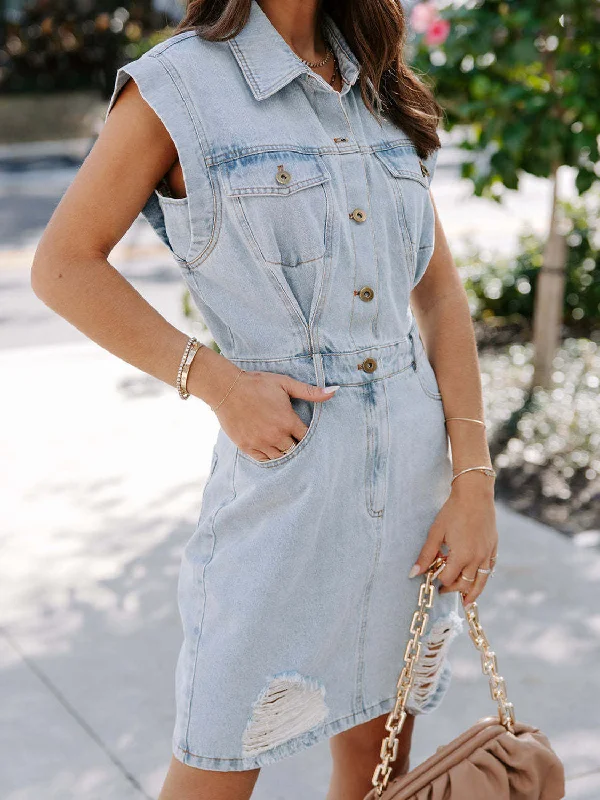 distressed-half-button-sleeveless-denim-dress