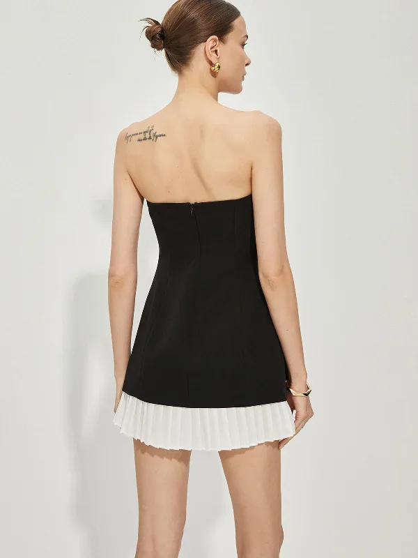 elegant-pleated-hem-strapless-short-dress