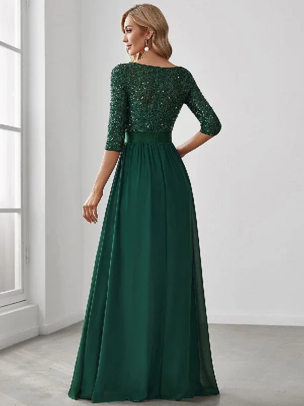 elegant-round-neckline-3-4-sleeve-sequins-patchwork-evening-dress-ep00683