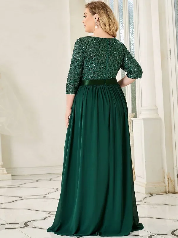 elegant-round-neckline-3-4-sleeve-sequins-patchwork-evening-dress-ep00683