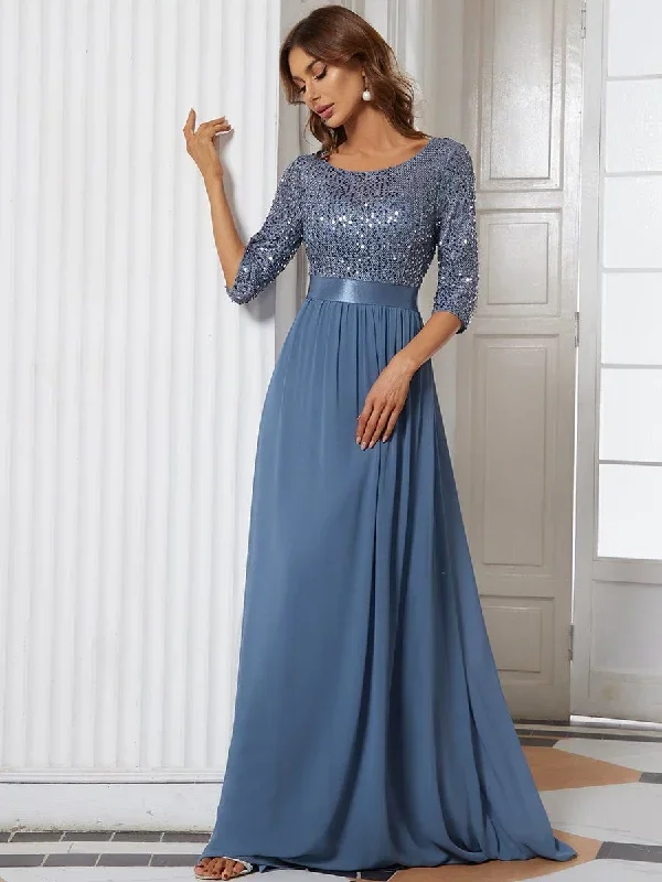 elegant-round-neckline-3-4-sleeve-sequins-patchwork-evening-dress-ep00683