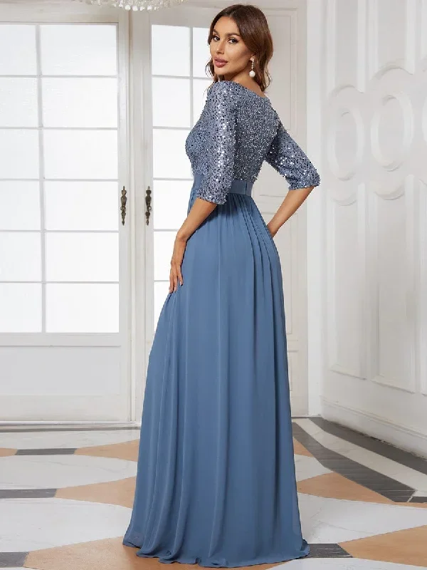 elegant-round-neckline-3-4-sleeve-sequins-patchwork-evening-dress-ep00683