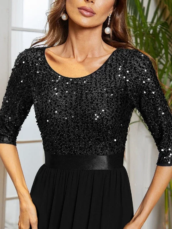 elegant-round-neckline-3-4-sleeve-sequins-patchwork-evening-dress-ep00683