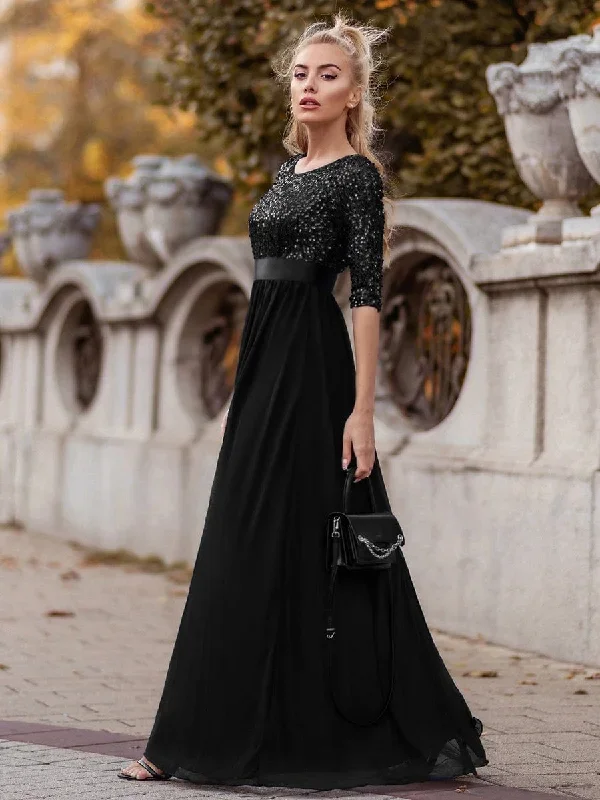 elegant-round-neckline-3-4-sleeve-sequins-patchwork-evening-dress-ep00683