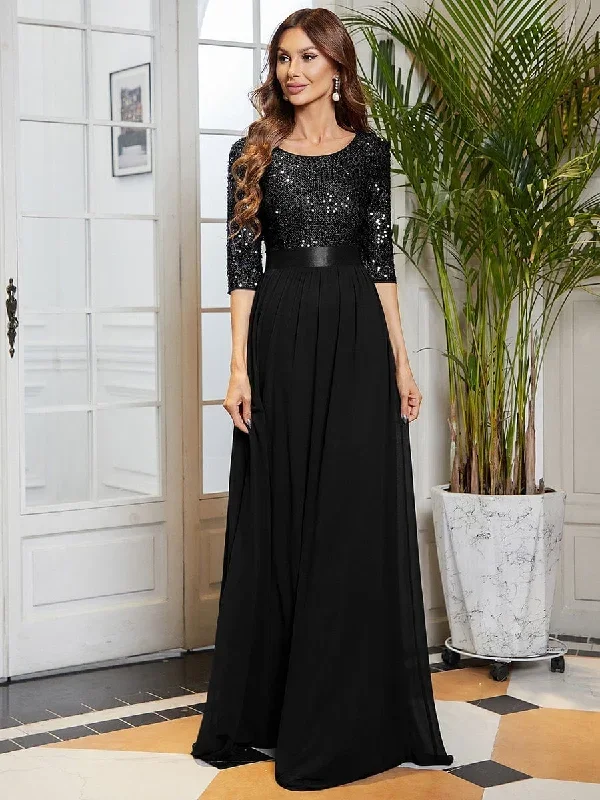 elegant-round-neckline-3-4-sleeve-sequins-patchwork-evening-dress-ep00683