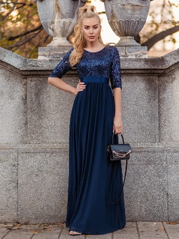 elegant-round-neckline-3-4-sleeve-sequins-patchwork-evening-dress-ep00683