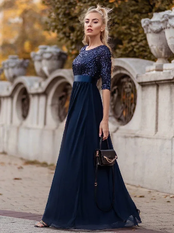 elegant-round-neckline-3-4-sleeve-sequins-patchwork-evening-dress-ep00683