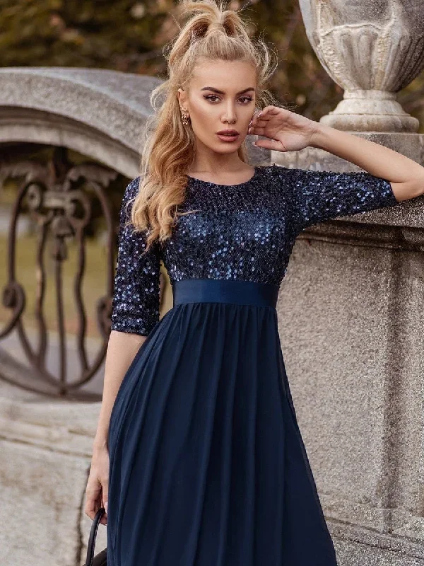 elegant-round-neckline-3-4-sleeve-sequins-patchwork-evening-dress-ep00683