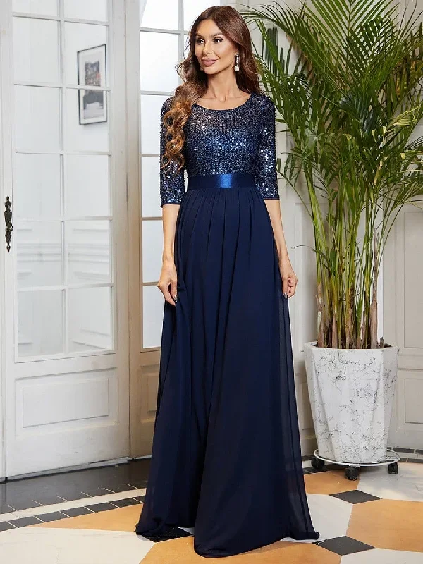 elegant-round-neckline-3-4-sleeve-sequins-patchwork-evening-dress-ep00683