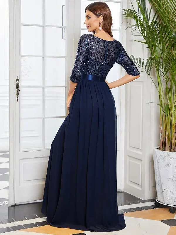 elegant-round-neckline-3-4-sleeve-sequins-patchwork-evening-dress-ep00683