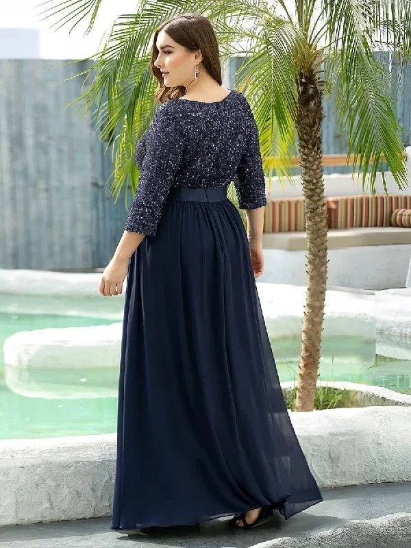 elegant-round-neckline-3-4-sleeve-sequins-patchwork-evening-dress-ep00683