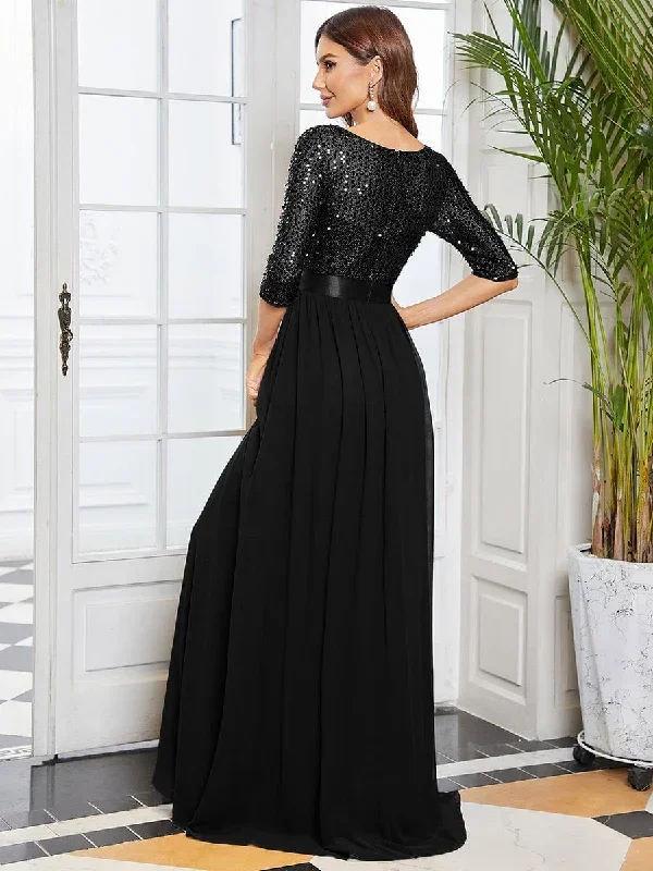 elegant-round-neckline-3-4-sleeve-sequins-patchwork-evening-dress-ep00683