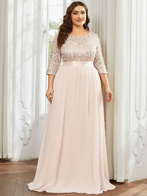 elegant-round-neckline-3-4-sleeve-sequins-patchwork-evening-dress-ep00683