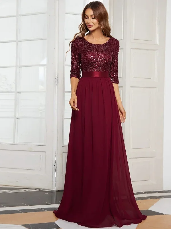 elegant-round-neckline-3-4-sleeve-sequins-patchwork-evening-dress-ep00683