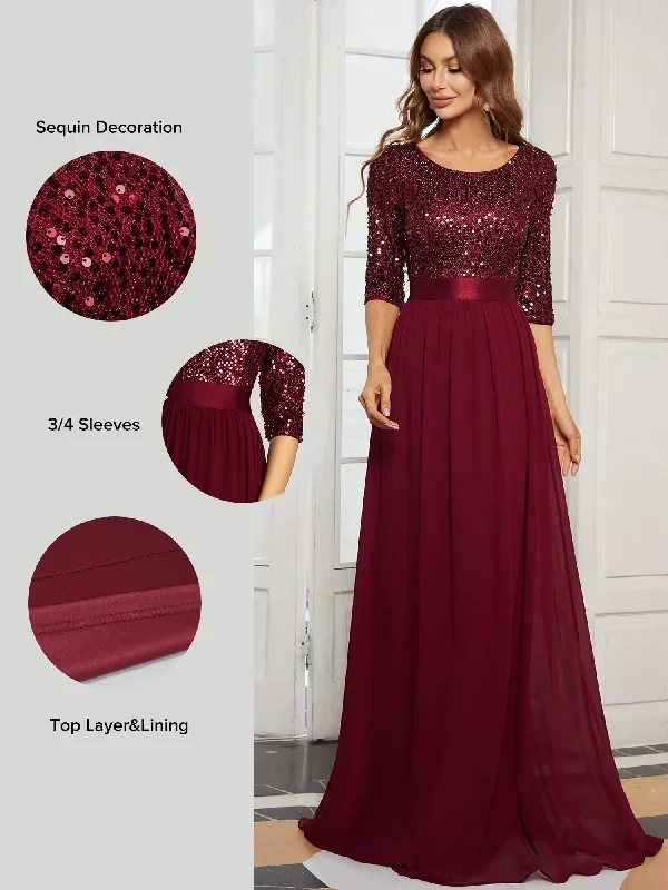 elegant-round-neckline-3-4-sleeve-sequins-patchwork-evening-dress-ep00683