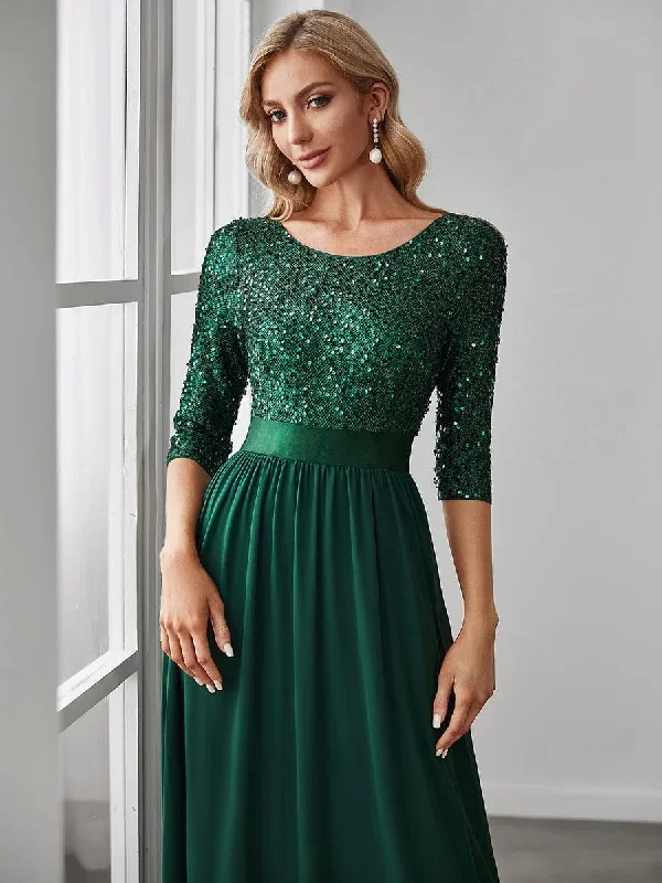 elegant-round-neckline-3-4-sleeve-sequins-patchwork-evening-dress-ep00683