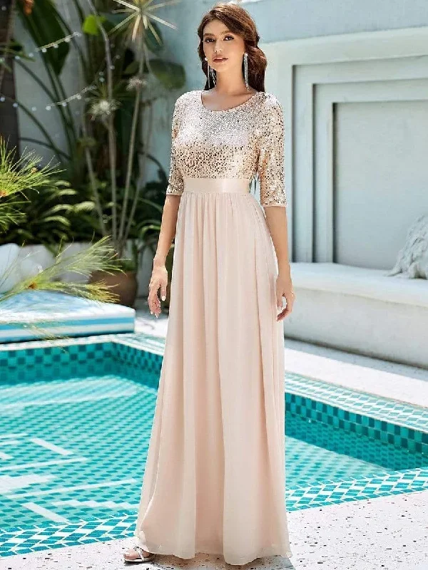 elegant-round-neckline-3-4-sleeve-sequins-patchwork-evening-dress-ep00683