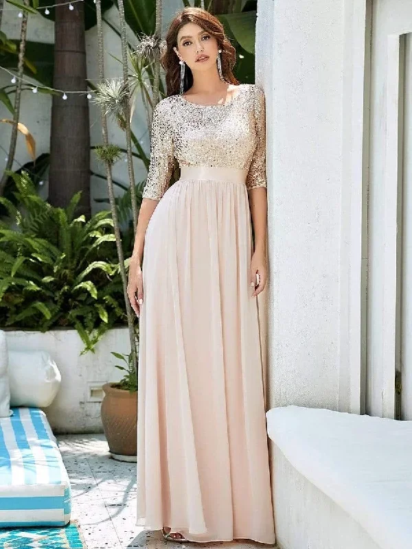 elegant-round-neckline-3-4-sleeve-sequins-patchwork-evening-dress-ep00683