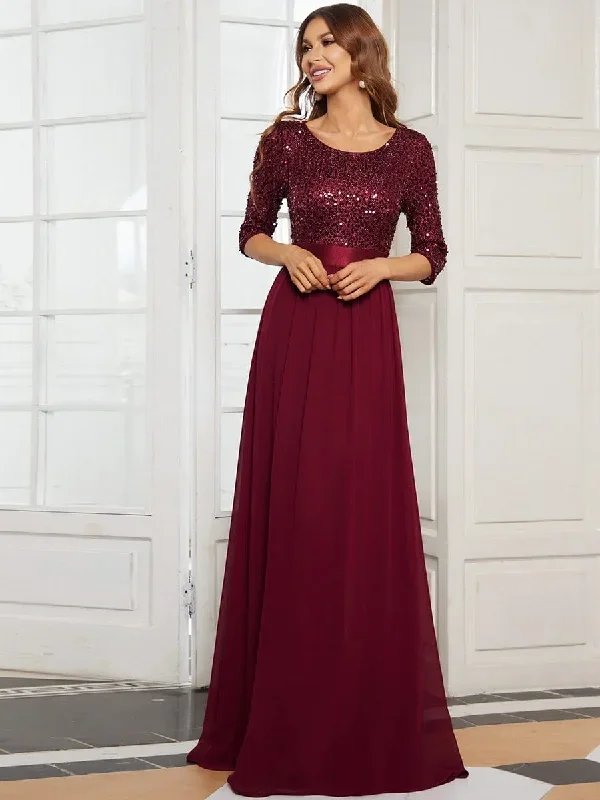 elegant-round-neckline-3-4-sleeve-sequins-patchwork-evening-dress-ep00683