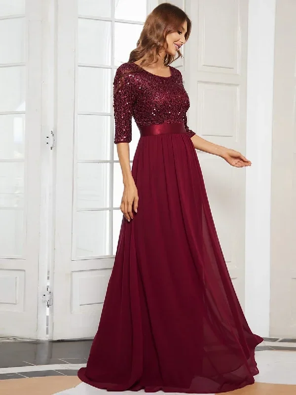 elegant-round-neckline-3-4-sleeve-sequins-patchwork-evening-dress-ep00683