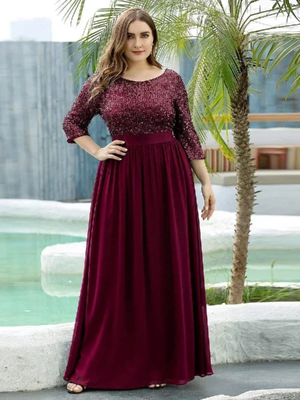 elegant-round-neckline-3-4-sleeve-sequins-patchwork-evening-dress-ep00683