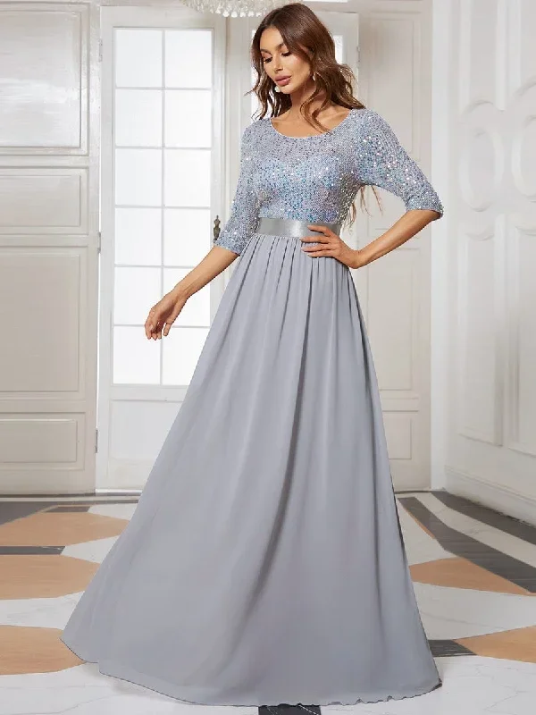 elegant-round-neckline-3-4-sleeve-sequins-patchwork-evening-dress-ep00683