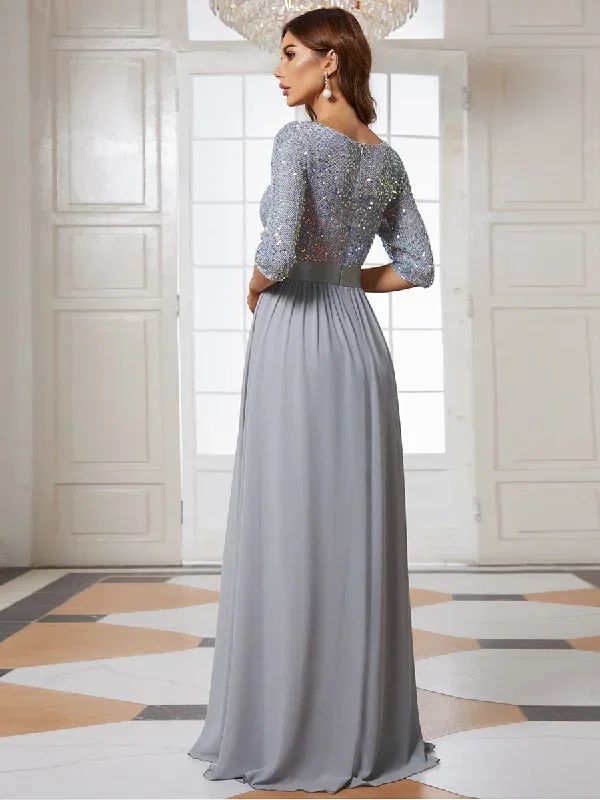 elegant-round-neckline-3-4-sleeve-sequins-patchwork-evening-dress-ep00683